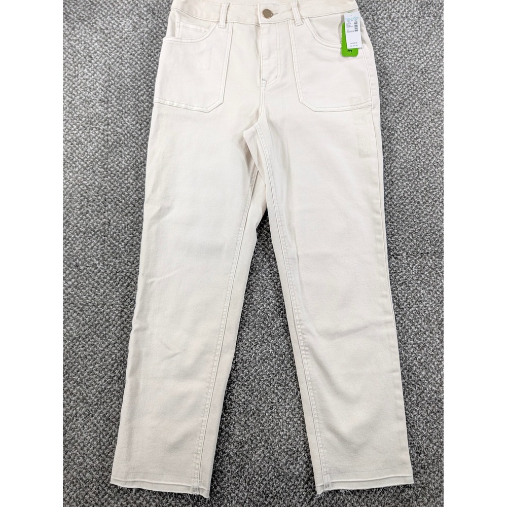 Maurices Ankle Slim Straight Jeans 10 Reg Cream High Rise Super Stretch Raw Hem